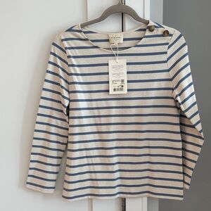 Sezane Striped Long Sleeve Top with Button Detail